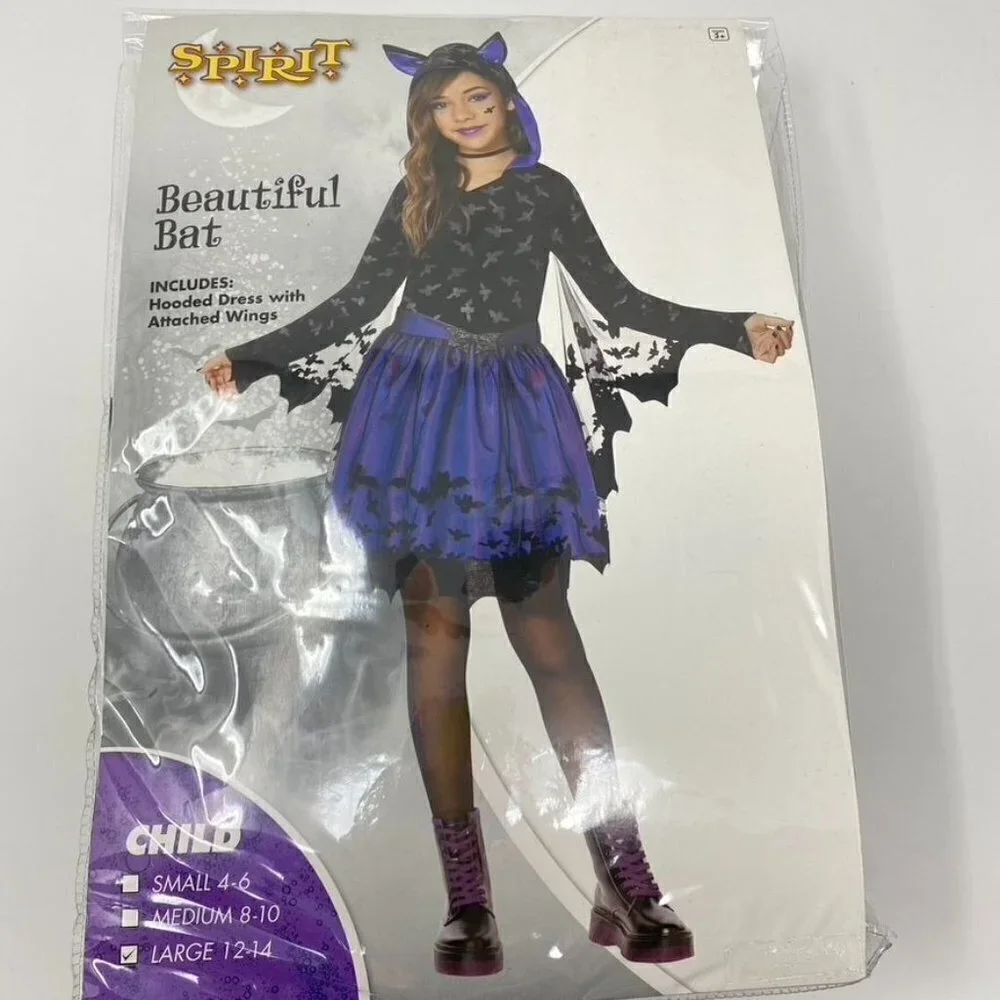 Spirit Halloween Kid's Beautiful Bat Costume Dress Lg 12-14